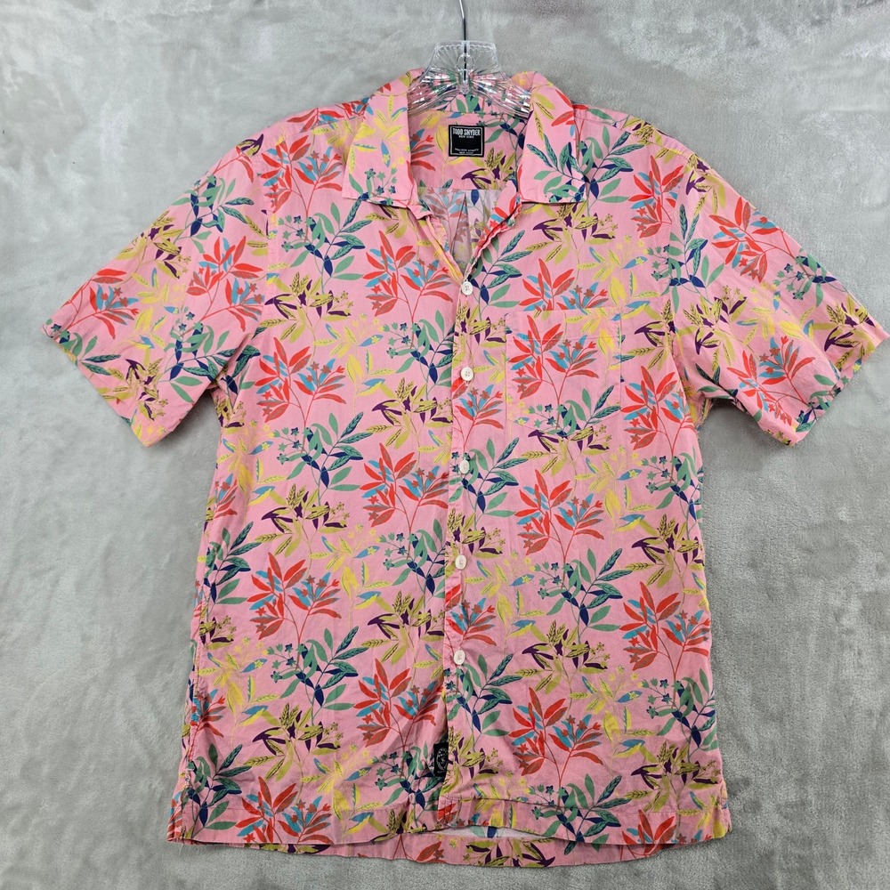 Todd Snyder Hawaiian Button Down Shirt Mens Small Pink Floral Leaf Short Sleeve